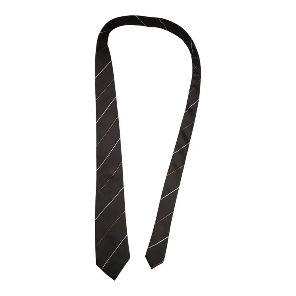 BOSS Hugo Boss Mens Tie Brown White Gold Striped Silk Made in Italy
